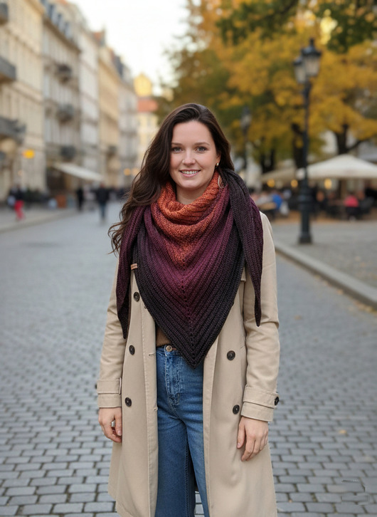 szale damskie Duża chusta szydełkowa  cegła wino czekolada rękodzieło na prezent