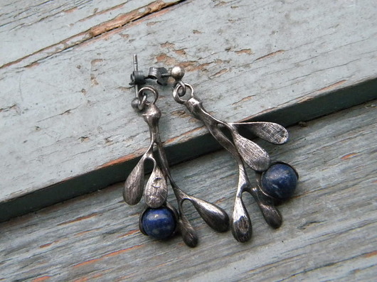 kolczyki wire wrapping lapislazzuli - sztyfty