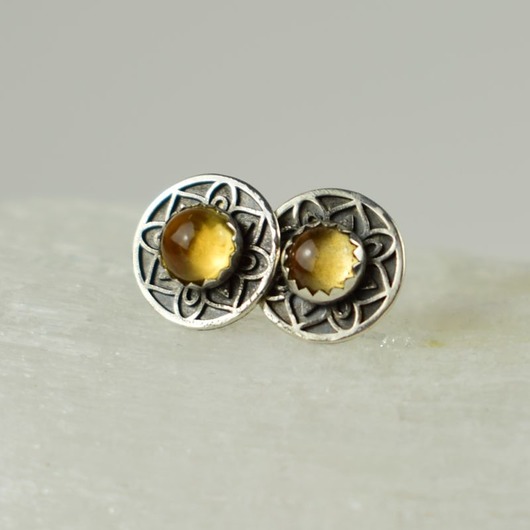 kolczyki wire wrapping Dots - kolczyki z cytrynem