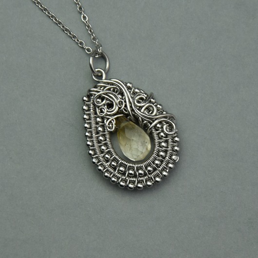 wisiory Wisiorek z cytrynem ze stali chirurgicznej wire wrapping cytryn