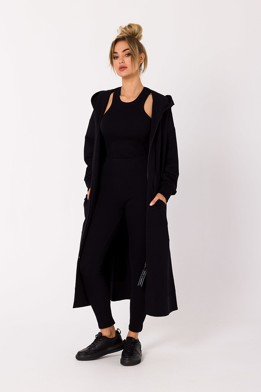 bluza z kapturem damska Bluza długa jak parka-czarna(M-729)