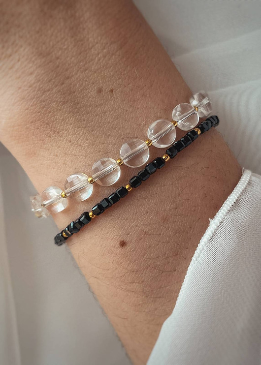 bransoletki z kamieni naturalnych Zestaw Dwóch Bransoletek z zapięciem - Kryształ Górski, Spinel