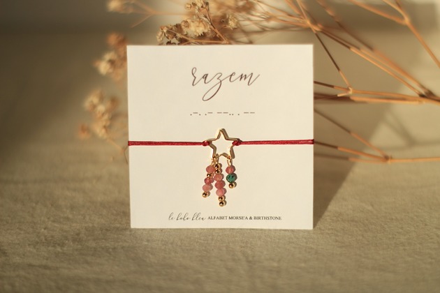 bransoletki na sznurku RAZEM - Alfabet Morse'a - Kamienie urodzeniowe Birthstones