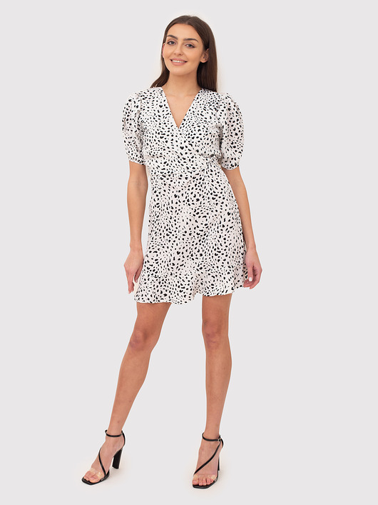 sukienki midi damskie Czarno-biała sukienka mini z krótkim rękawkiem DA1742 BLACK/WHITE