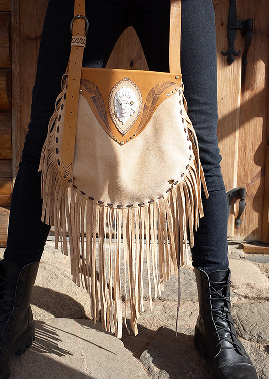 torby na ramię indiańska torebka skórzana z  Indianinem