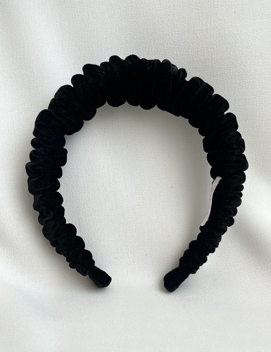 opaski do włosów Czarna marszczona opaska Black Silky Velvet