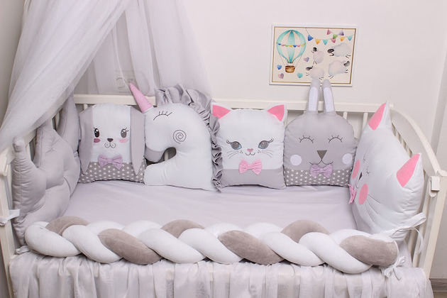 kocyki, kołderki, pościel dla dzieci Zestaw ochraniacz modułowy zwierzątka, warkocz Miramel