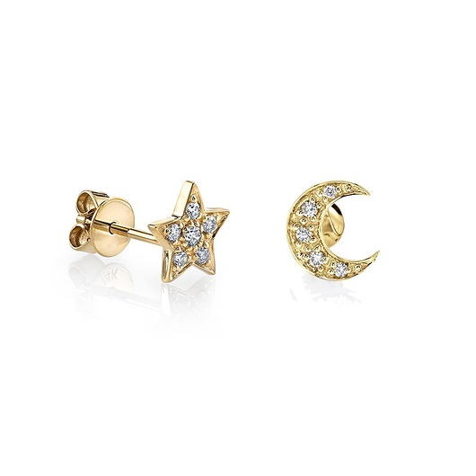 kolczyki pozłacane Kolczyki mini "moon & star" ozdobione cyrkoniami- srebro 925 pozłacane