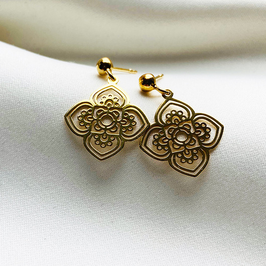 kolczyki pozłacane Orientalne filigranowe kolczyki, Pozłacane Srebrne
