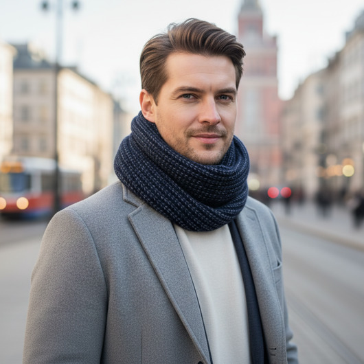 tuby i kominy Komin Męski granatowy szal Wełniany Alpaka
