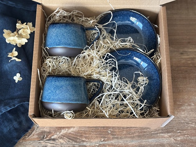 filiżanki Zestaw dla dwojga - 2 niebieski filiżanki ze spodkami 250 ml - Niebo