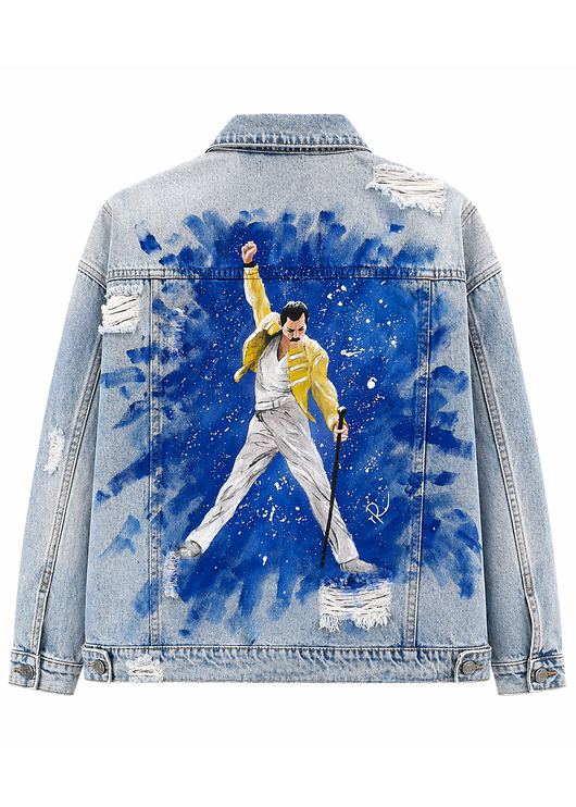 kurtki damskie Kurtka jeansowa z portretem Freddy Mercury