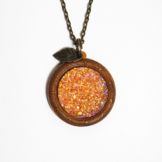 wisiory Drewniany naszyjnik - Druzy, mandarynka