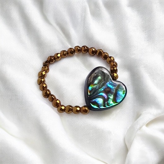 pierścionki elastyczne Serduszko - pierścionek : muszla PAUA , hematyt