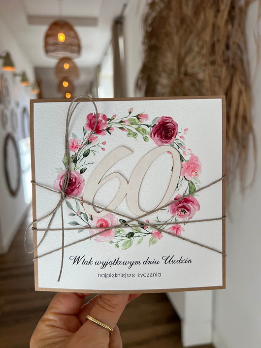 kartki scrapbooking Ręcznie robiona kartka na 60 urodziny, pomysł prezent
