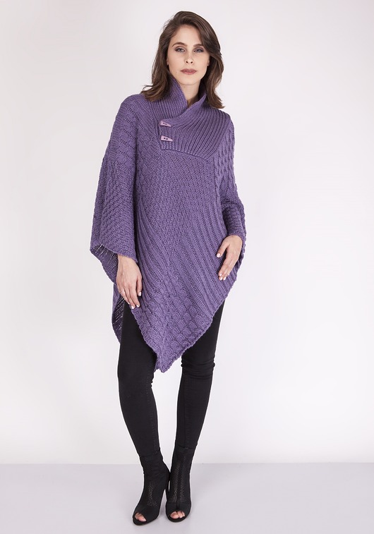 Dzianinowe poncho, SWE071 fiolet MKM MKMswetry