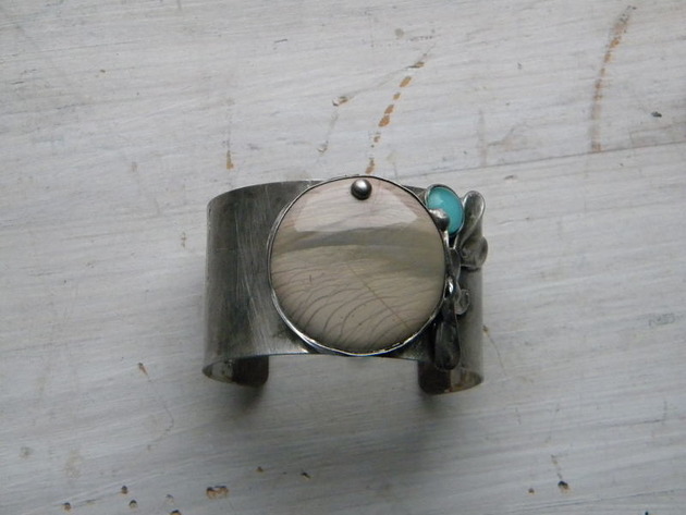 bransoletki wire wrapping beżowy krajobraz  - BRANSOLETA MANKIET  CUFF