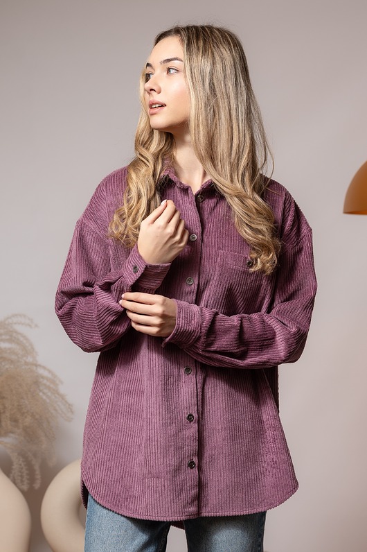 koszule damskie Bawełniana sztruksowa koszula, MAUVE AMELIA