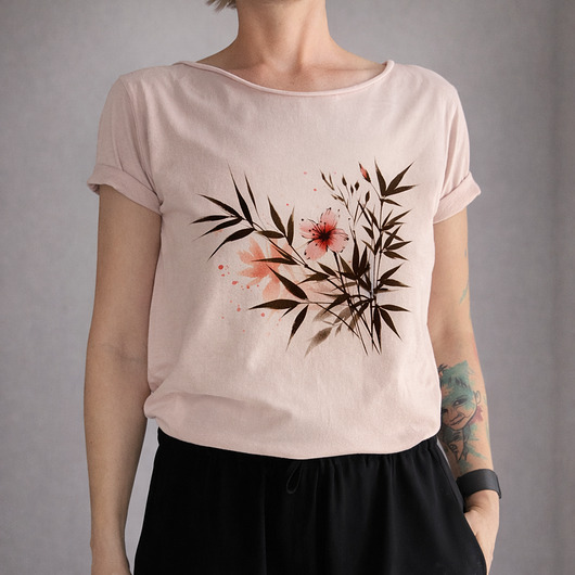t-shirt damskie Bambus kwiaty Rose Oversize