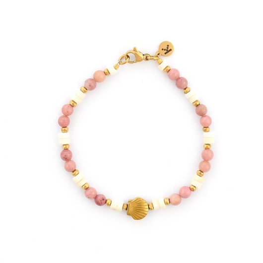 bransoletki z kamieni naturalnych Bransoletka z pudrowych Rodonitów z muszelką