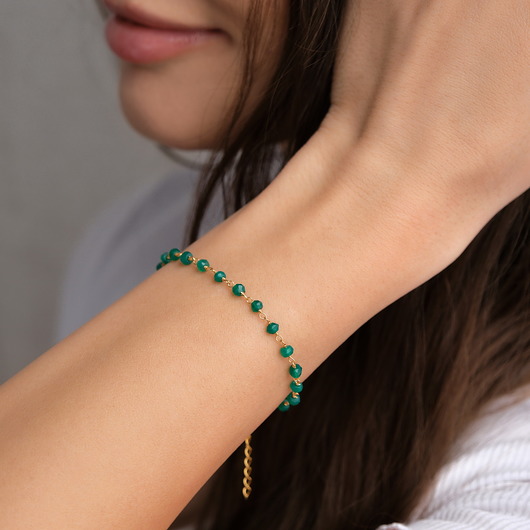 bransoletki z kamieni naturalnych Bransoletka zielony onyks srebro 925 pozłacane