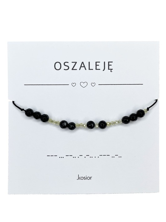 bransoletki na sznurku Oszaleję Bransoletka z alfabetem Morse Onyks i Kwarc żółty