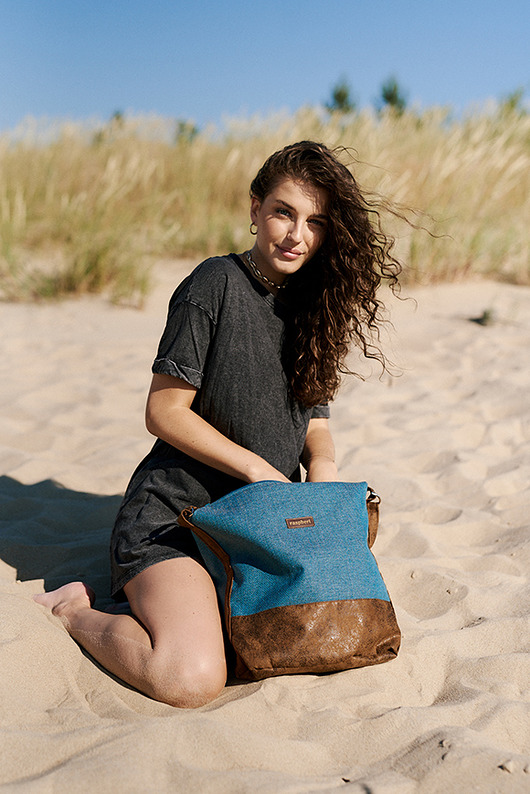 Turkusowa boho bag w jodełkę raspberi