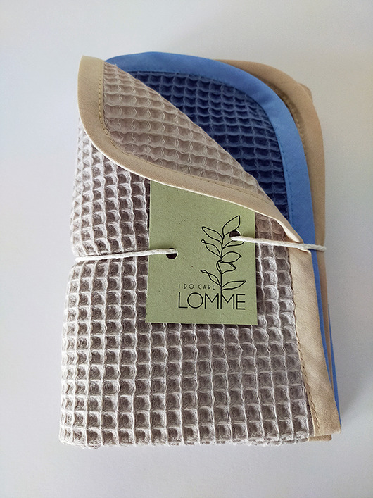 Zestaw muślinowych ręczniczków denim + beż Lomme bag