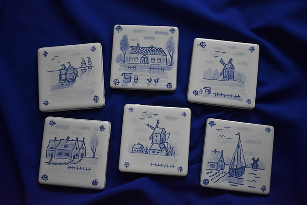 podkładki do kuchni Kafle ręcznie malowane- podkładki wiatraki i motywy marynistyczne