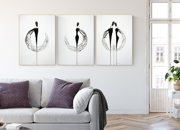 zestaw 3 grafik 50x70 cm, abstrakcja, minimalizm Krystyna Siwek Art
