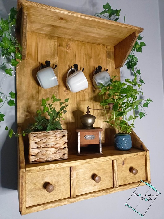 półki Ścienny regał wiszący z szufladami retro, prowansja