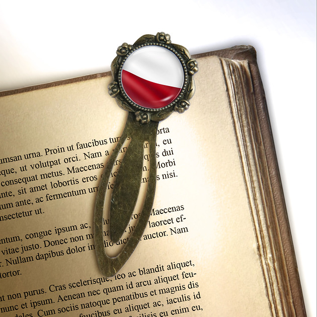 zakładki do książek Zakładka do książki - Polska flaga - klips, brąz