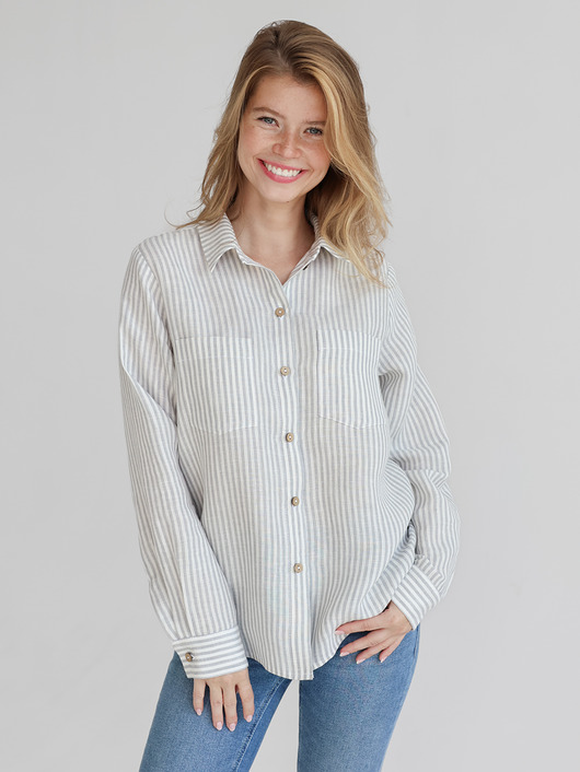 koszule damskie  Lniana koszula 100% len GRAY STRIPES