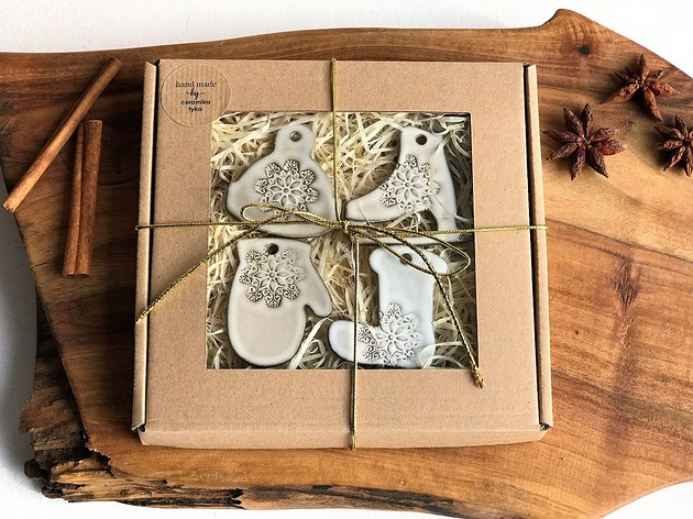 ozdoby choinkowe Zestaw zawieszek choinkowych, ozdoby świąteczne boho - 4 szt