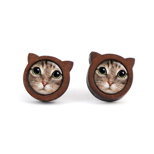 kolczyki drewniane Kolczyki drewniane - Kot, tygrysek - sztyfty