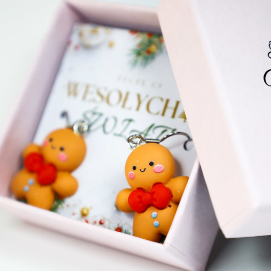 kolczyki z masy plastycznej Kolczyki pierniczki rękodzieło piernik modelina