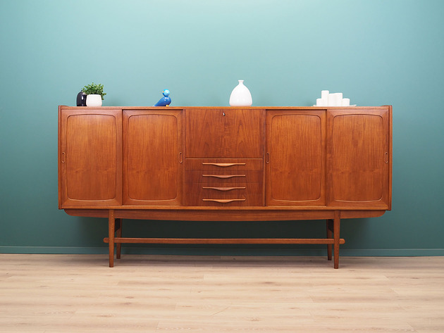 komody Highboard tekowy, duński design, lata 60, produkcja: Dania