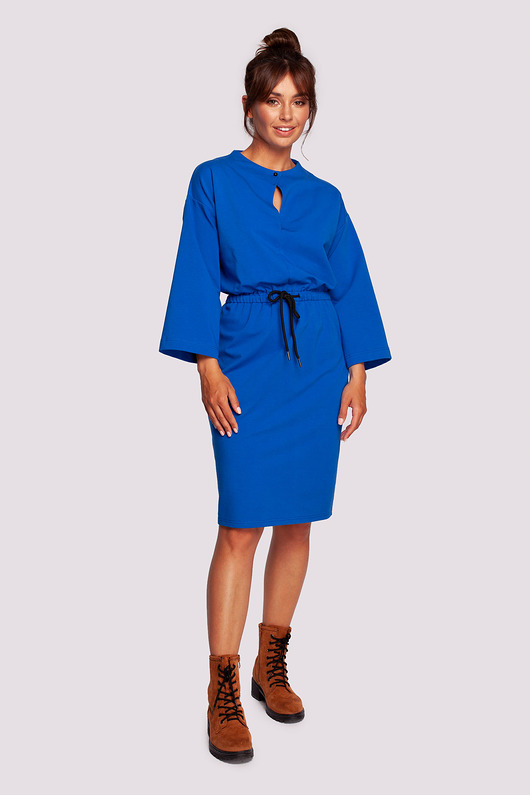 sukienki midi damskie Sukienka ściągana w pasie trokami-chabrowa(B-234)