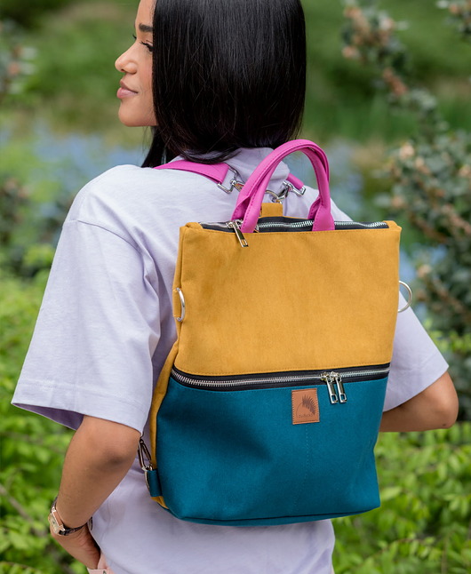 plecaki Plecak / torba 2 w 1 z nubuku tapicerskiego w kolorze musztardowym