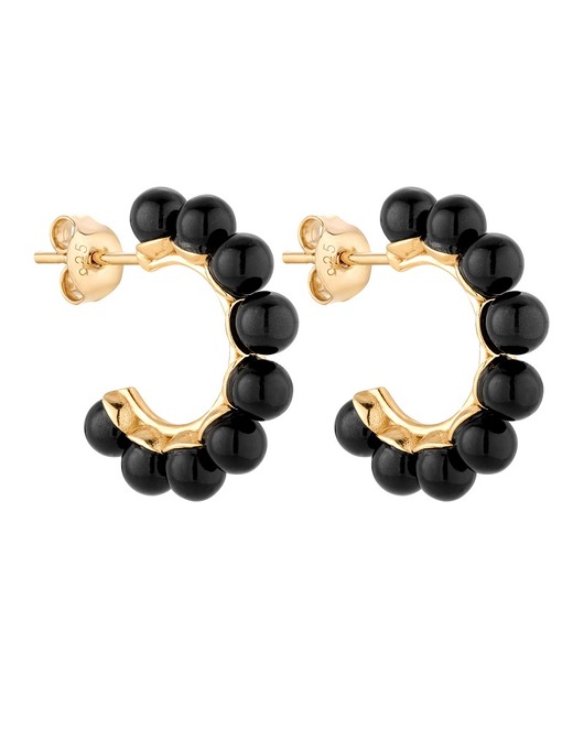 kolczyki pozłacane Złote kolczyki półkola z perłami Preciosa w kolorze Magic Black