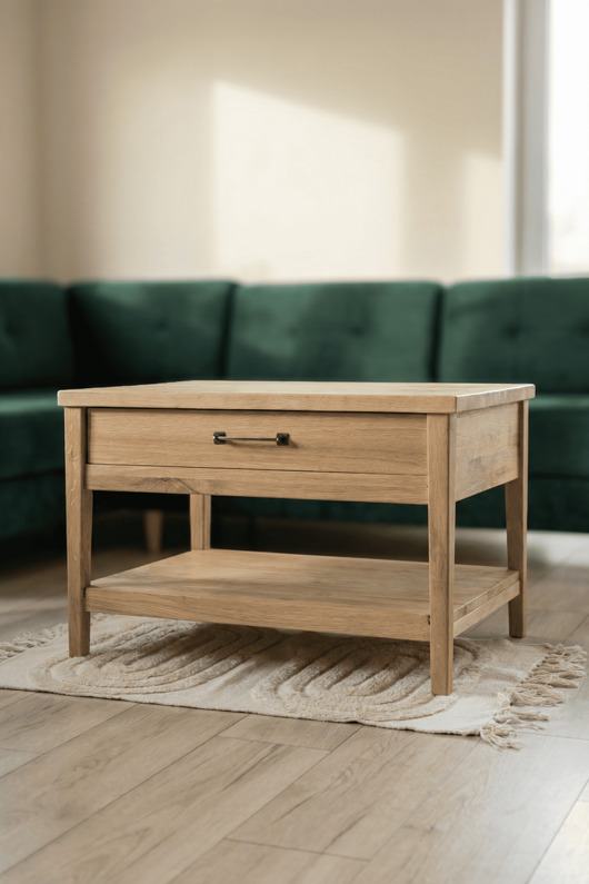 stoliki kawowe Drewniany stolik kawowy z półką i szufladą