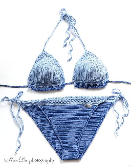 stroje kąpielowe i kostiumy kąpielowe damskie crochet Bikini - blue
