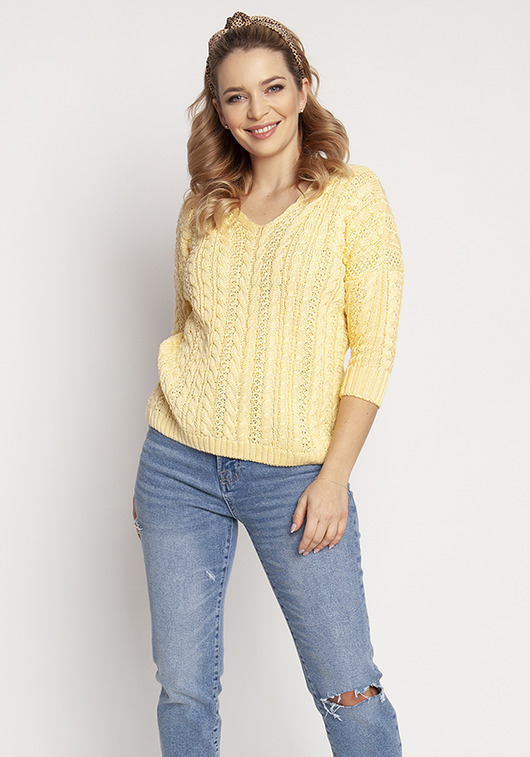 Sweter z warkoczami - SWE213 żółty MKM MKMswetry