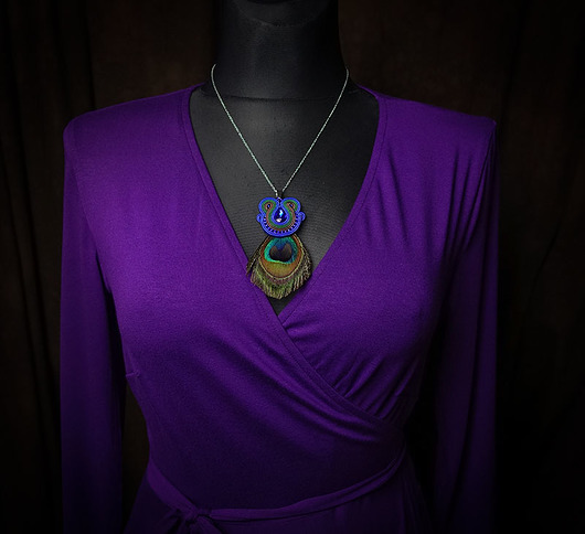 wisiory Peacock eye- wisior soutache z piórami