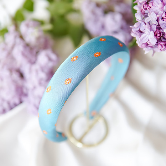 opaski do włosów Opaska z jedwabnego krawata w pomarańczowe kwiatuszki