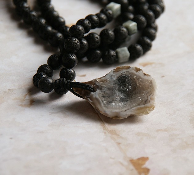 biżuteria męska S A L E : UNIKAT: geoda agatowa, lawa - naszyjnik męski / unisex