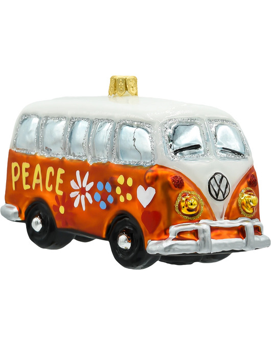 bombki Bombka choinkowa szklana ręcznie malowana: Samochód van hippie: pomarańczowy