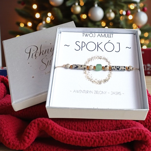 bransoletki z kamieni naturalnych Amulet - SPOKÓJ - świąteczne pudełko - jaspis, awenturyn