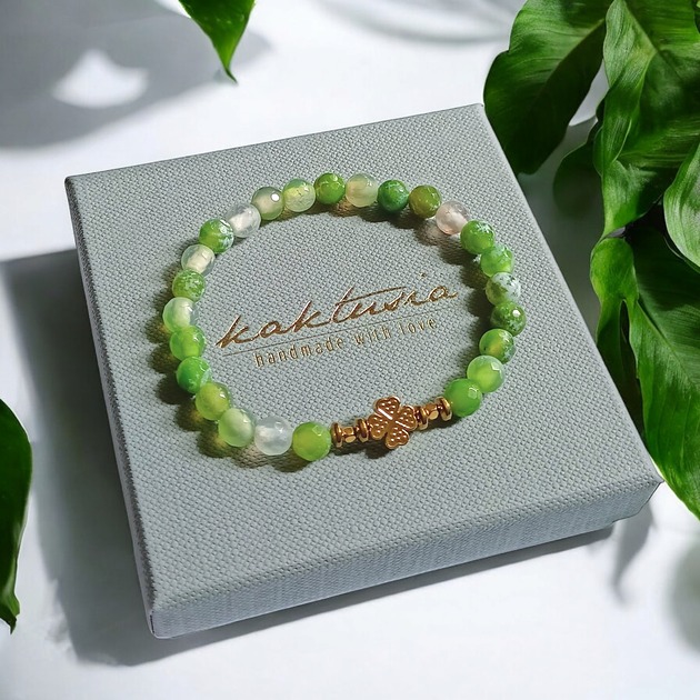 bransoletki z kamieni naturalnych Na szczęście : agat & czterolistna koniczynka