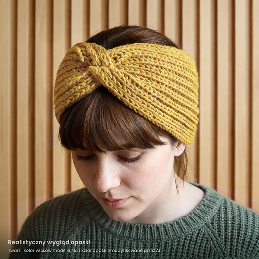 czapki damskie Opaska Merino Musztardowa - naturalna, miękka, nie gryząca, ciepła